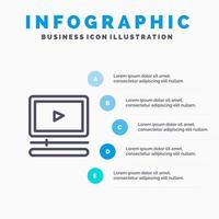 Videoplayer Audio mp3 mp4 Liniensymbol mit 5 Schritten Präsentation Infografiken Hintergrund vektor