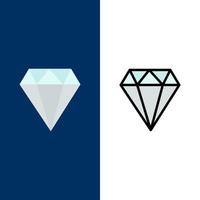 diamant juvel Smycken gam ikoner platt och linje fylld ikon uppsättning vektor blå bakgrund