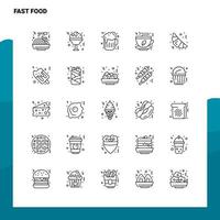uppsättning av snabb mat linje ikon uppsättning 25 ikoner vektor minimalism stil design svart ikoner uppsättning linjär piktogram packa