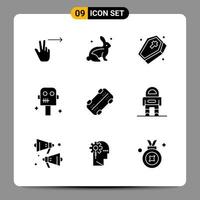 9 svart ikon packa glyf symboler tecken för mottaglig mönster på vit bakgrund 9 ikoner uppsättning vektor