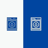 Waschmaschine Waschroboter Linie und Glyphe festes Symbol blaues Banner vektor