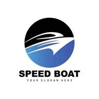 Schnellboot-Logo, schneller Frachtschiff-Vektor, Segelboot, Design für Schiffsbauunternehmen, Schifffahrt, Seefahrzeuge, Transport vektor