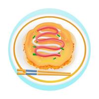 japanisches essen, 3d-illustration von omelettreis mit sauce und mayonnaise vektor