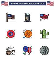 Stock Vektor Icon Pack von American Day 9 Zeilenzeichen und Symbolen für Sport Basketball American Star Badge editierbare Usa Day Vektor Design Elemente