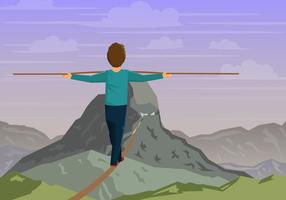 Mann, der Tightrope Wanderer im Berg tut vektor