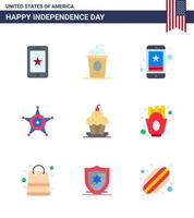 Usa Happy Independence DayPiktogrammsatz von 9 einfachen Wohnungen der Usa-Polizei Independece Männer mobile editierbare Usa-Tag-Vektordesign-Elemente vektor