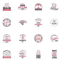 16 schwarze und rosa Reihe von Vektor glücklich Vatertag Typografie Vintage Symbole Schriftzug für Grußkarten Banner T-Shirt Design Vatertag editierbare Vektordesign-Elemente