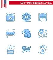 Usa Happy Independence Day Piktogramm Set aus 9 einfachen Blues von Animal Food Bar Hundeeingang editierbare Usa Day Vektordesign-Elemente vektor