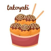 klotter platt ClipArt. söt takoyaki, asiatisk gata mat. Allt objekt är målade om. vektor