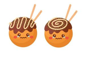 gekritzel flache clipart. süßes takoyaki, asiatisches straßenessen. Alle Objekte werden neu lackiert. vektor