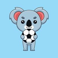 niedlicher koala, der fußball hält vektor