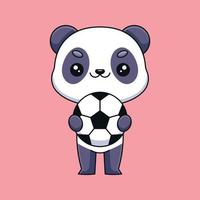 söt panda innehav fotboll boll tecknad serie maskot klotter konst hand dragen begrepp vektor söt ikon illustration