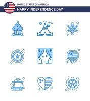Lycklig oberoende dag 4:e juli uppsättning av 9 blues amerikan pictograph av fritid tecken amerikan stjärna polis tecken redigerbar USA dag vektor design element