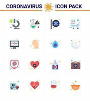 Symbole zur Vorbeugung von Coronaviren 16 flache Farbsymbole wie Berichte medizinische Elektronik Krankenhausschild medizinische Behandlung Krankenhausbett virales Coronavirus 2019nov Krankheitsvektor Designelemente vektor