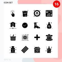 Vektorpaket mit 16 Symbolen im soliden Stil kreatives Glyphenpaket isoliert auf weißem Hintergrund für Web und Handy vektor