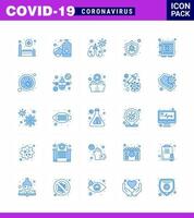 25 blaue Virus-Corona-Icon-Packs wie Protection Locker Anatomie Krankheitsschutz Virus-Coronavirus 2019nov Krankheitsvektor-Designelemente vektor