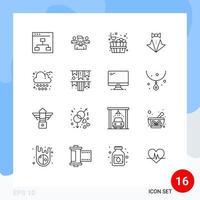 Stock Vector Icon Pack mit 16 Linienzeichen und Symbolen für Hochzeitsanzug Squard Love Bow editierbare Vektordesign-Elemente