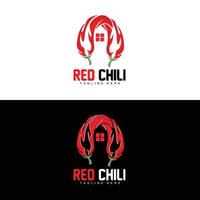 rotes Chili-Logo, scharfer Chili-Pfeffer-Vektor, Chili-Gartenhaus-Illustration, Firmen-Produktmarken-Illustration vektor