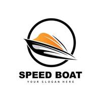 Schnellboot-Logo, schneller Frachtschiff-Vektor, Segelboot, Design für Schiffsbauunternehmen, Schifffahrt, Seefahrzeuge, Transport vektor