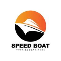 hastighet båt logotyp, snabb frakt fartyg vektor, segelbåt, design för fartyg tillverkning företag, vattenväg frakt, marin fordon, transport vektor