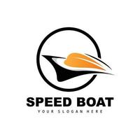 Schnellboot-Logo, schneller Frachtschiff-Vektor, Segelboot, Design für Schiffsbauunternehmen, Schifffahrt, Seefahrzeuge, Transport vektor