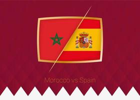 marocko mot spanien, runda av 16 ikon av fotboll konkurrens på vinröd bakgrund. vektor