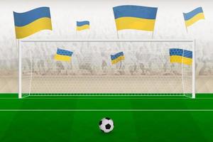 Fans der ukrainischen Fußballmannschaft mit ukrainischen Flaggen, die das Stadion anfeuern, Elfmeterkonzept in einem Fußballspiel. vektor
