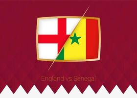 england vs senegal, runde von 16 symbol des fußballwettbewerbs auf weinrotem hintergrund. vektor