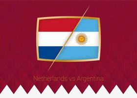 niederlande gegen argentinien, viertelfinale symbol des fußballwettbewerbs auf burgunder hintergrund. vektor