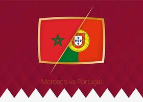 marokko vs portugal, viertelfinale symbol des fußballwettbewerbs auf burgunder hintergrund. vektor