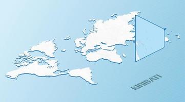 Weltkarte im isometrischen Stil mit detaillierter Karte von Kiribati. hellblaue Kiribati-Karte mit abstrakter Weltkarte. vektor