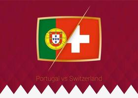 portugal mot schweiz, runda av 16 ikon av fotboll konkurrens på vinröd bakgrund. vektor