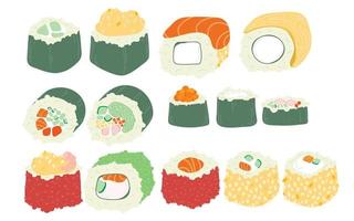 sammlung von sushi- und rollvektorillustrationen vektor