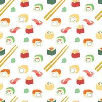 sushi rullar mönster sömlös. traditionell japansk mat bakgrund. vektor textur