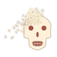 årgång kort med skalle och blommor på beige bakgrund. dag av de död. färgrik vektor