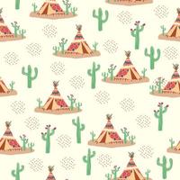 teepee mönster. wigwam inföding amerikan sommar tält illustration. indisk bakgrund mönster. vektor