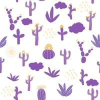 sömlös mönster med annorlunda kaktusar. vibrerande upprepa textur med lila kaktusar. bakgrund med öken- växter. vektor