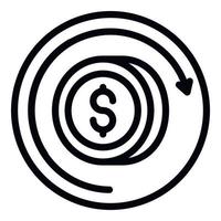 mynt och cirkulär pil ikon, översikt stil vektor