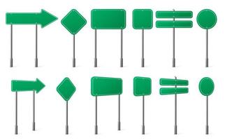 grüne verkehrszeichen verschiedene formen auf metallpfosten vektor