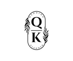 qk initialen brief hochzeitsmonogramm logos sammlung, handgezeichnete moderne minimalistische und florale vorlagen für einladungskarten, save the date, elegante identität für restaurant, boutique, café im vektor