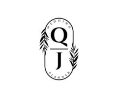 qj initialen brief hochzeitsmonogramm logos sammlung, handgezeichnete moderne minimalistische und florale vorlagen für einladungskarten, save the date, elegante identität für restaurant, boutique, café im vektor