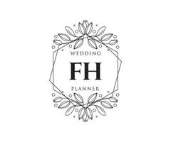 fh initialen brief hochzeitsmonogramm logos sammlung, handgezeichnete moderne minimalistische und florale vorlagen für einladungskarten, save the date, elegante identität für restaurant, boutique, café im vektor