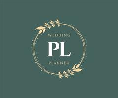 pl Initialen Brief Hochzeit Monogramm Logos Sammlung, handgezeichnete moderne minimalistische und florale Vorlagen für Einladungskarten, Save the Date, elegante Identität für Restaurant, Boutique, Café im Vektor