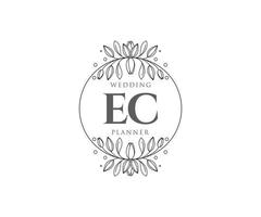 ec initials brief hochzeitsmonogramm logos sammlung, handgezeichnete moderne minimalistische und florale vorlagen für einladungskarten, save the date, elegante identität für restaurant, boutique, café im vektor