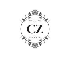 cz initialen brief hochzeitsmonogramm logos sammlung, handgezeichnete moderne minimalistische und florale vorlagen für einladungskarten, save the date, elegante identität für restaurant, boutique, café im vektor