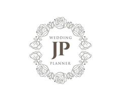 jp initialen brief hochzeitsmonogramm logos sammlung, handgezeichnete moderne minimalistische und florale vorlagen für einladungskarten, save the date, elegante identität für restaurant, boutique, café im vektor