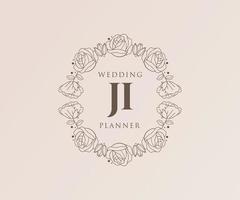 ji initialen brief hochzeitsmonogramm logos sammlung, handgezeichnete moderne minimalistische und florale vorlagen für einladungskarten, save the date, elegante identität für restaurant, boutique, café im vektor