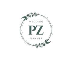 pz initialen brief hochzeitsmonogramm logos sammlung, handgezeichnete moderne minimalistische und florale vorlagen für einladungskarten, save the date, elegante identität für restaurant, boutique, café im vektor