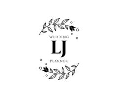 lj initialen brief hochzeitsmonogramm logos sammlung, handgezeichnete moderne minimalistische und florale vorlagen für einladungskarten, save the date, elegante identität für restaurant, boutique, café im vektor