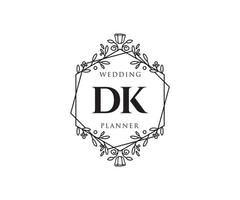 dk initialen brief hochzeitsmonogramm logos sammlung, handgezeichnete moderne minimalistische und florale vorlagen für einladungskarten, save the date, elegante identität für restaurant, boutique, café im vektor